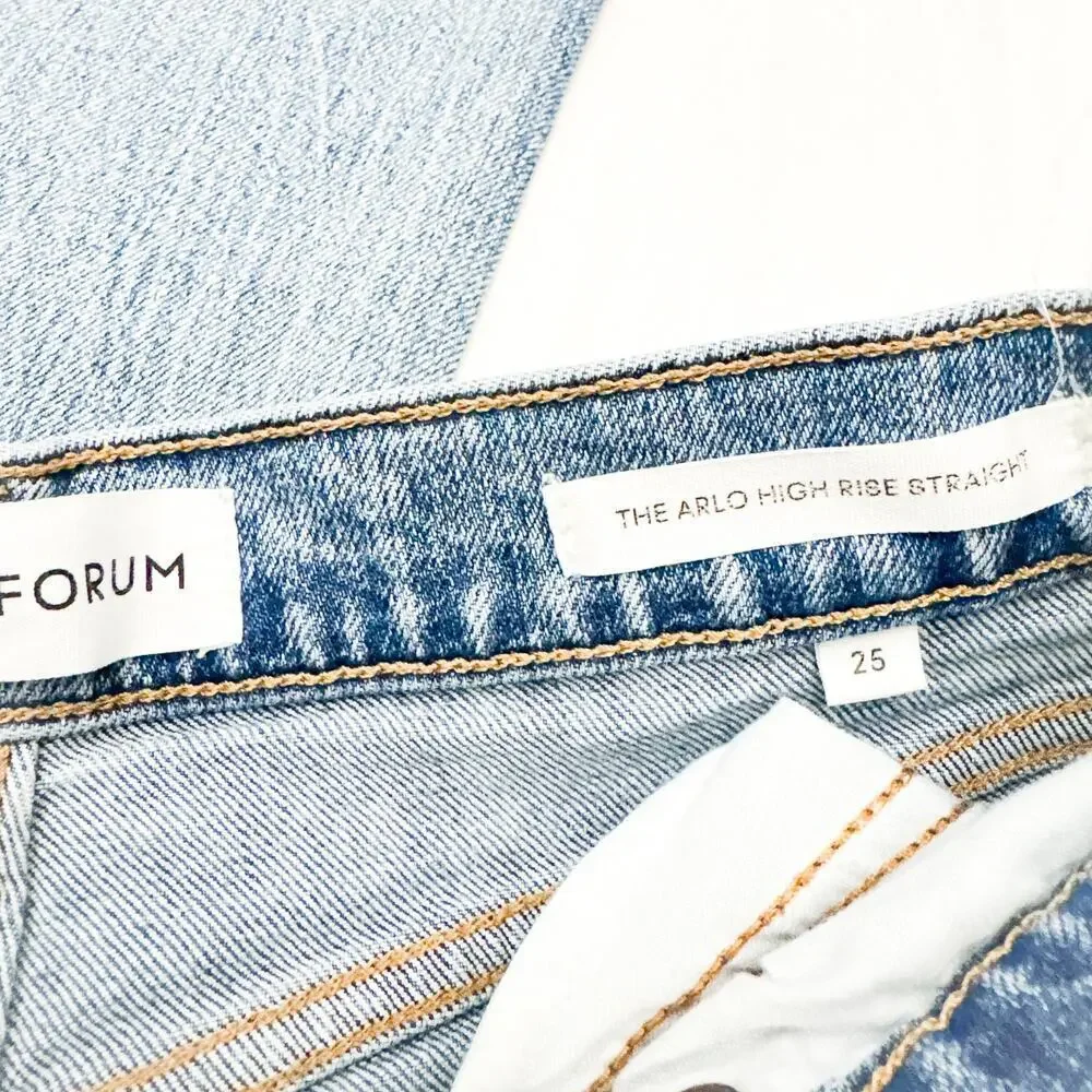 Denim Forum The Arlo High Rise Straight Denim Jeans Light Wash Size 25